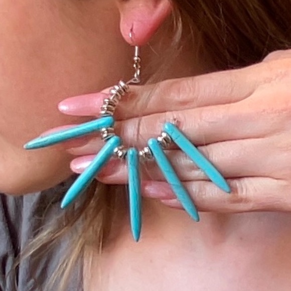 Jewelry - Handmade Turquoise Silver Hoops Earrings